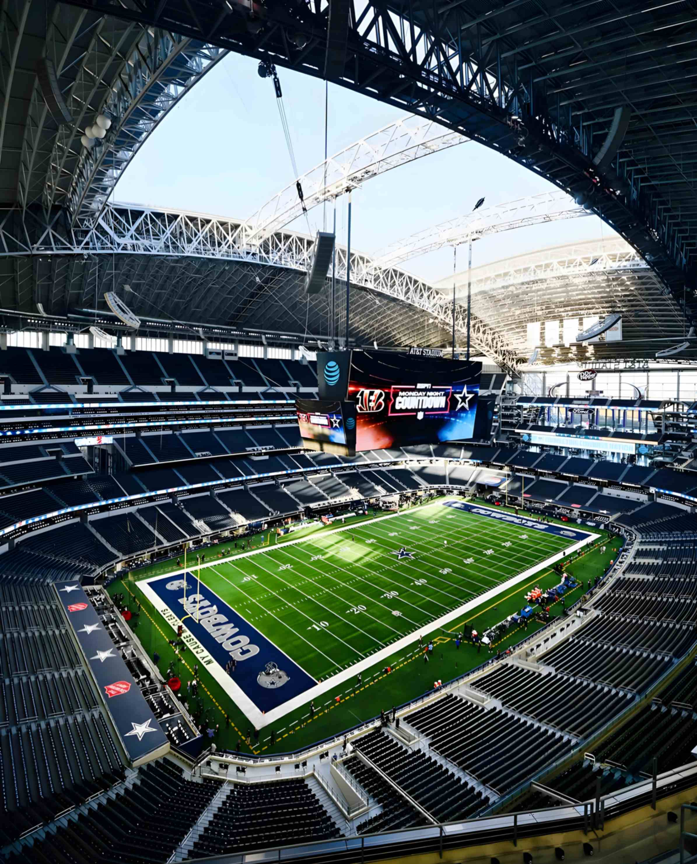 Exterior view of AT&T Stadium in Arlington, TX, the venue for Kendrick Lamar and SZA concert on April 26, 2025.