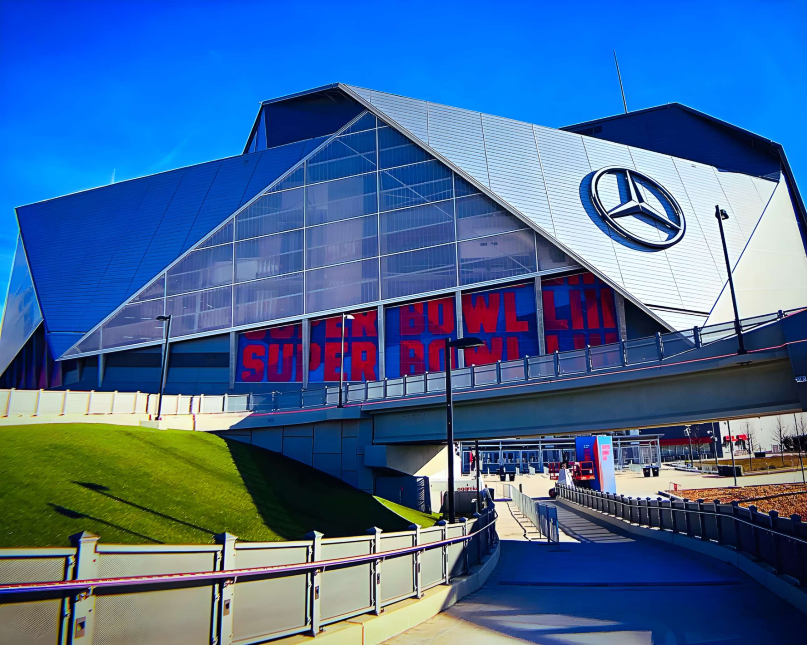 Mercedes-Benz Stadium in Atlanta, beautifully lit for Kendrick Lamar and SZA's live concert on April 29, 2025.